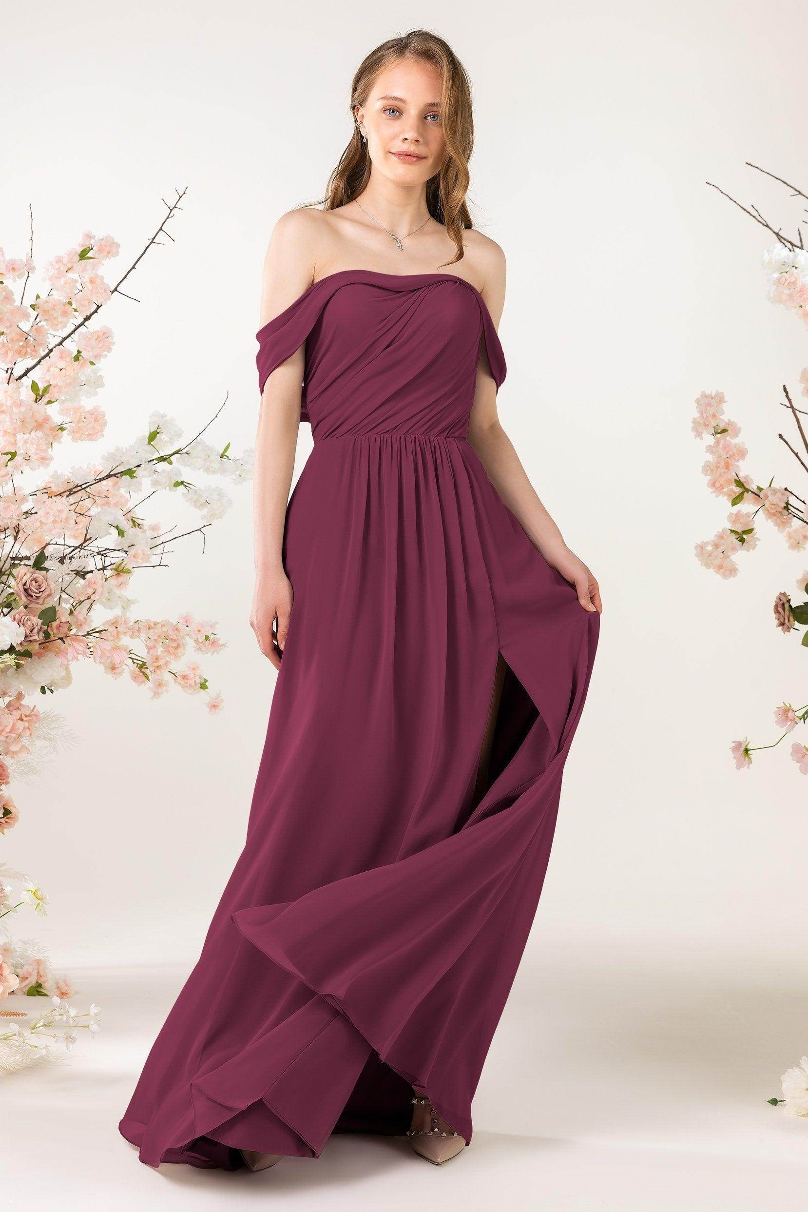 A-Line Sweep-Brush Train Chiffon Bridesmaid Dress CB0454 - COCOMELODY